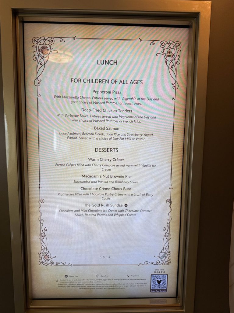 Disney Fantasy Childrens Lunch Screen (September 2025)