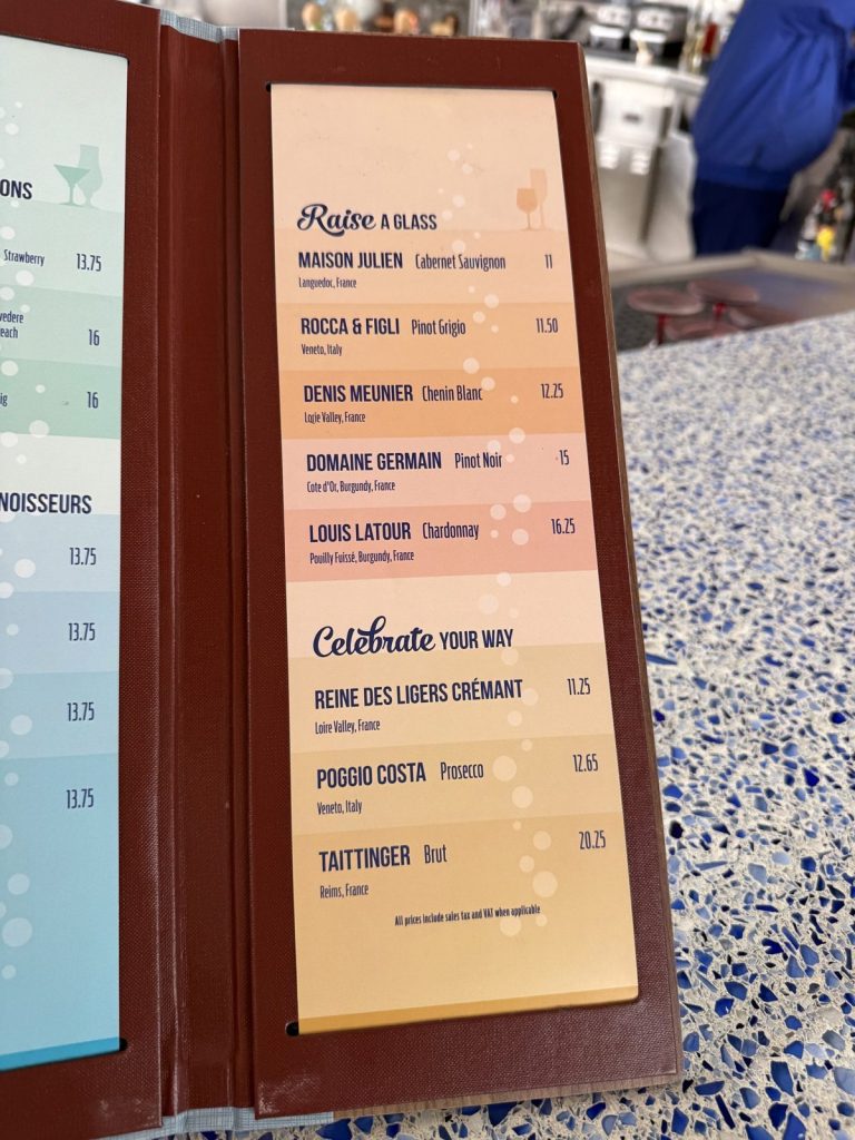 Disney Fantasy Embarkation Bar Menu 2 (September 2025)