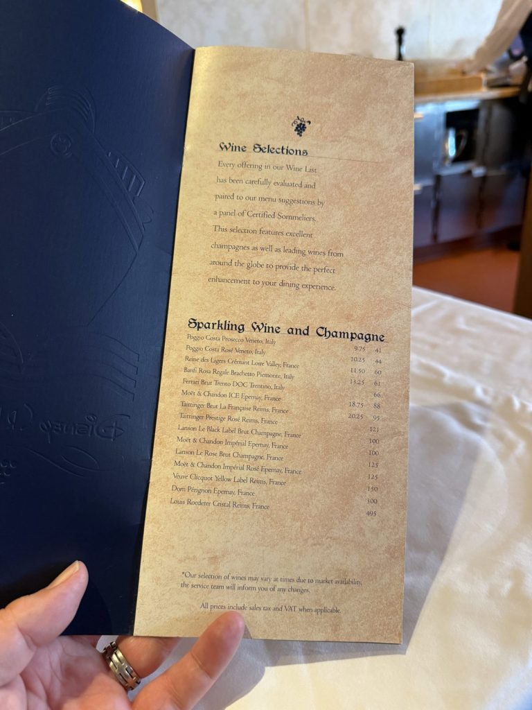 Disney Fantasy Main Dining Wine List 1 (September 2025)