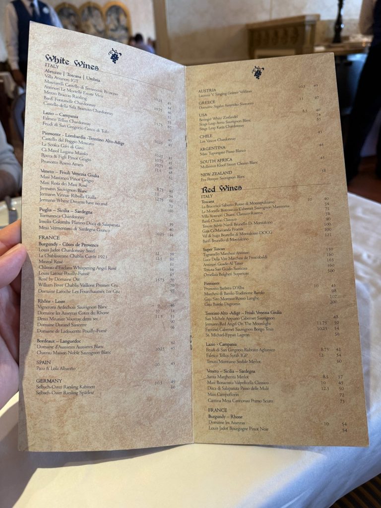Disney Fantasy Main Dining Wine List 2 (September 2025)