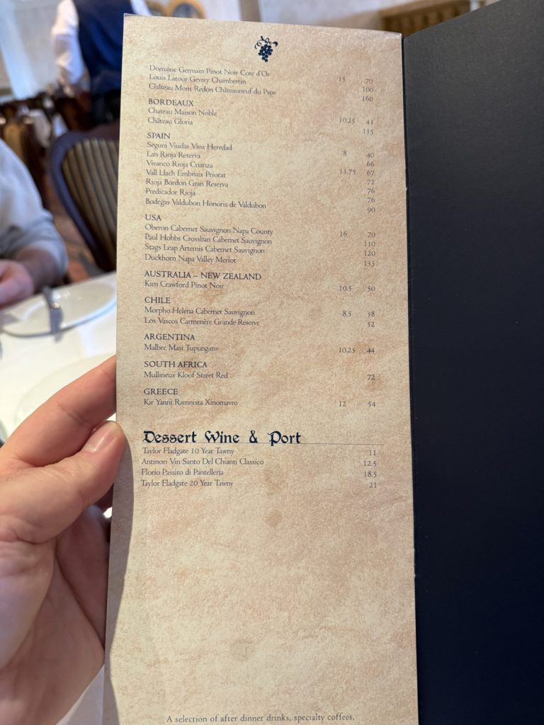 Disney Fantasy Main Dining Wine List 3 (September 2025)