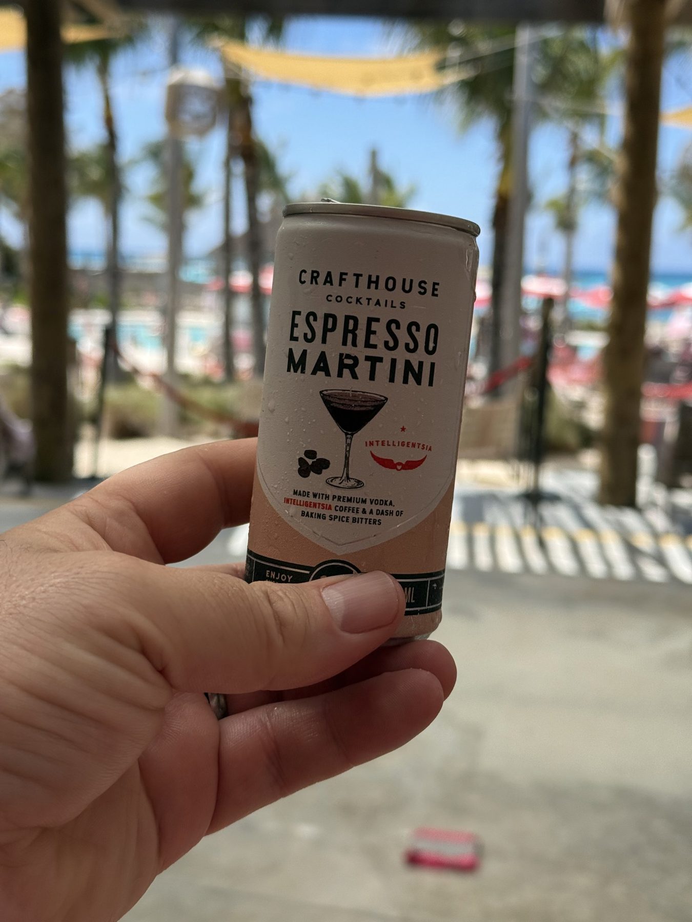 A canned espresso martini at The Beach Club at Bimini