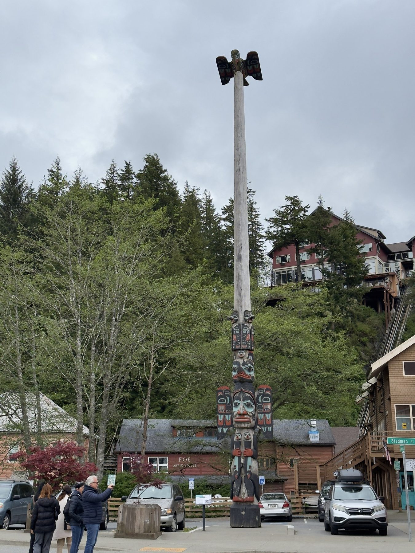 A totem pole in downtown Ketchikan
