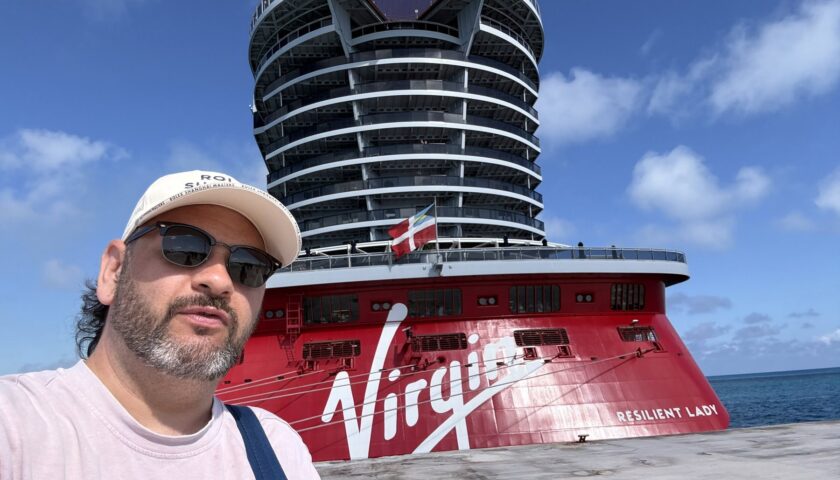 Kieran with Resilient Lady on the pier at Bimini