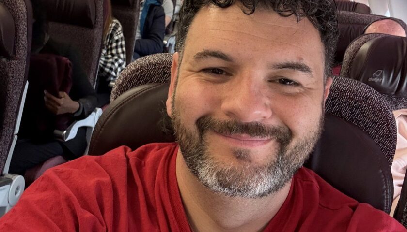 Kieran on the Virgin Atlantic flight to Miami
