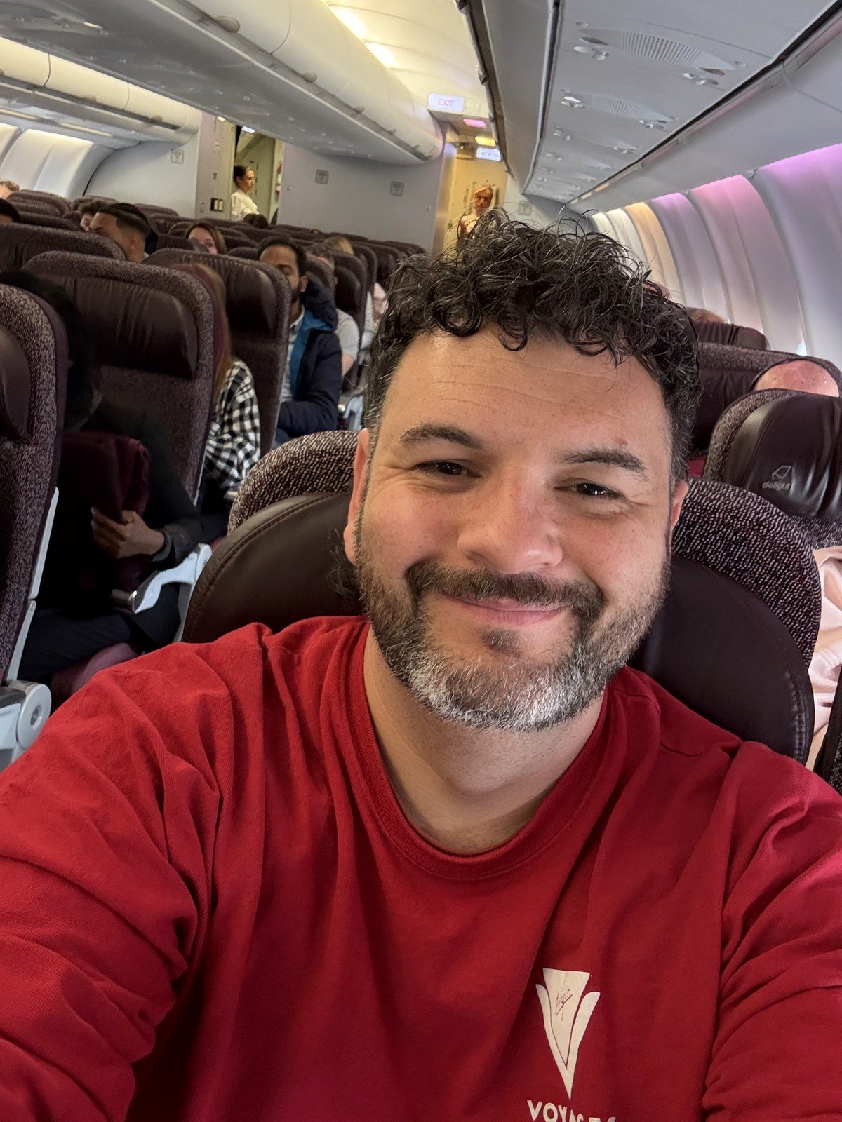 On board the Virgin Atlantic flight from Heathrow to Miami