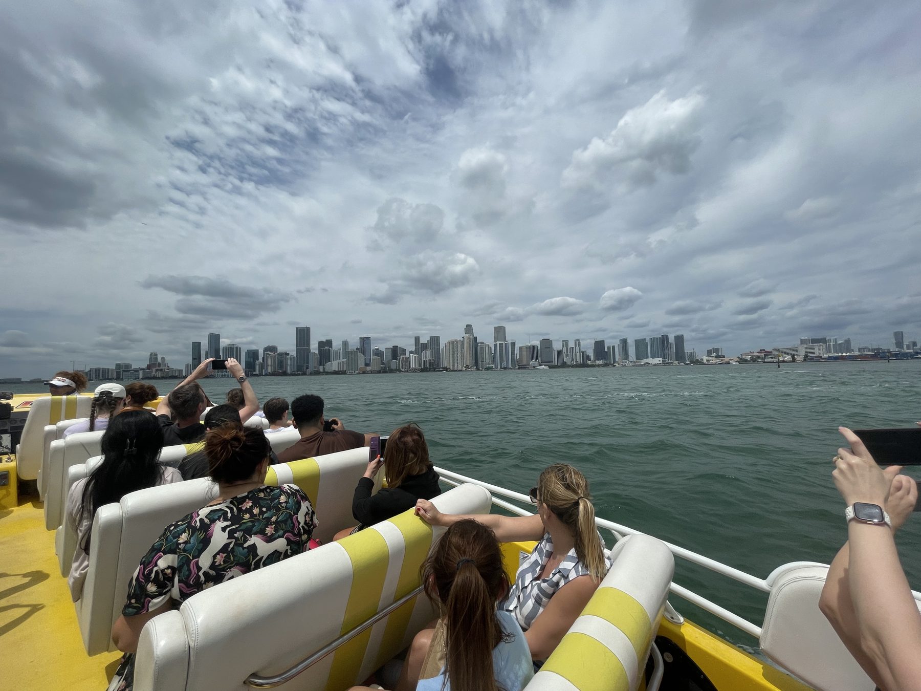 The Downtown Miami skyline from a speedboat on Biscayne Bay
