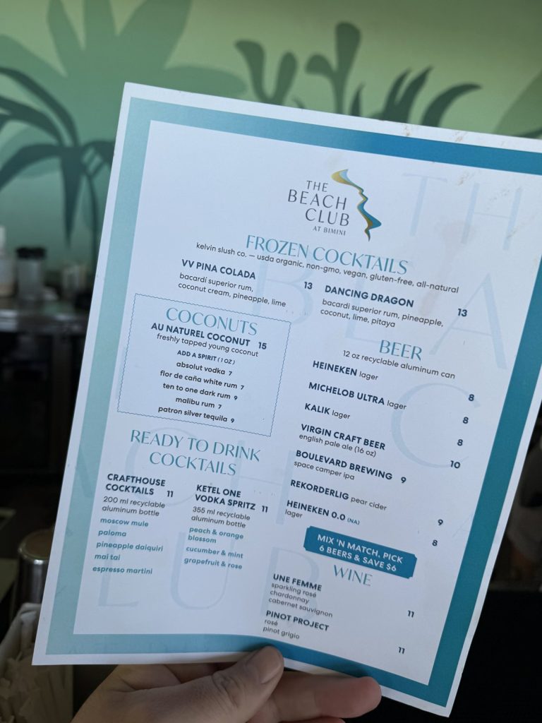 Resilient Lady Bimini Beach Club Drinks Menu (April 2026)