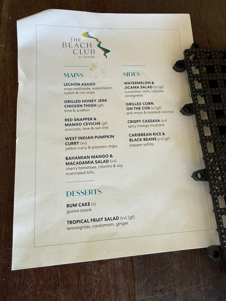 Resilient Lady Bimini Beach Club Lunch Menu (April 2026)