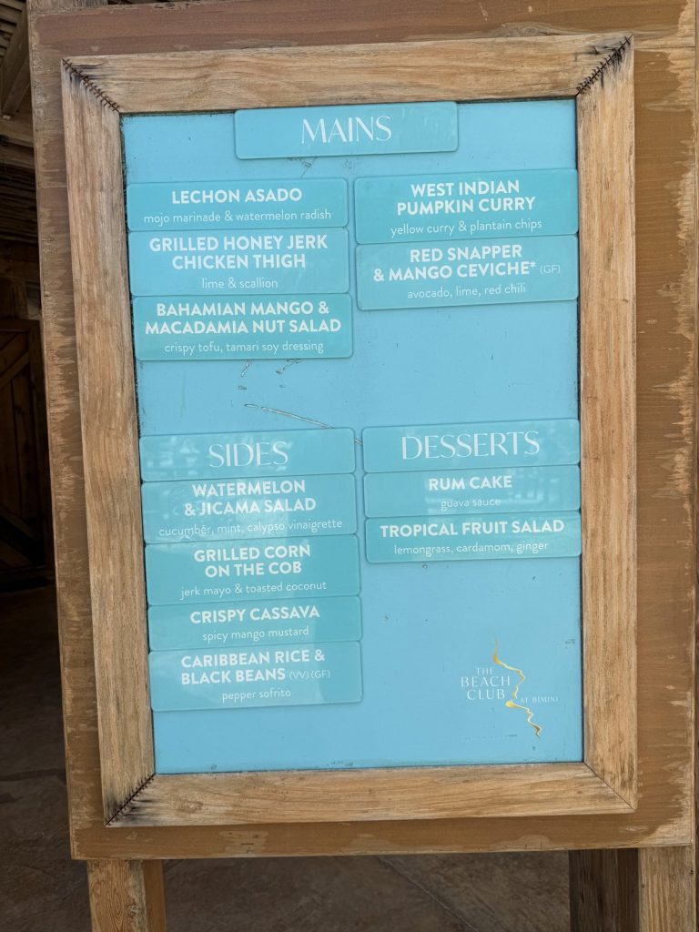 Resilient Lady Bimini Beach Club Lunch Menu Board (April 2026)