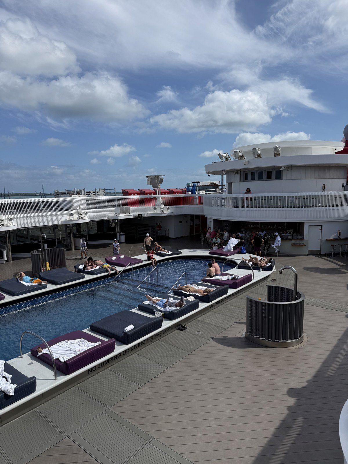 The pool deck on Resilient Lady on embarkation day