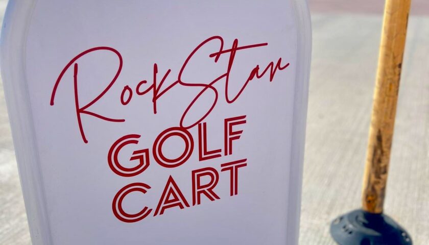 RockStar golf cart sign at the Beach Club at Bimini
