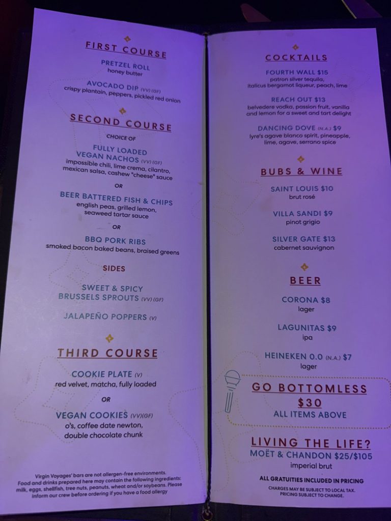 Scarlet Lady LOLz Supper Club menu