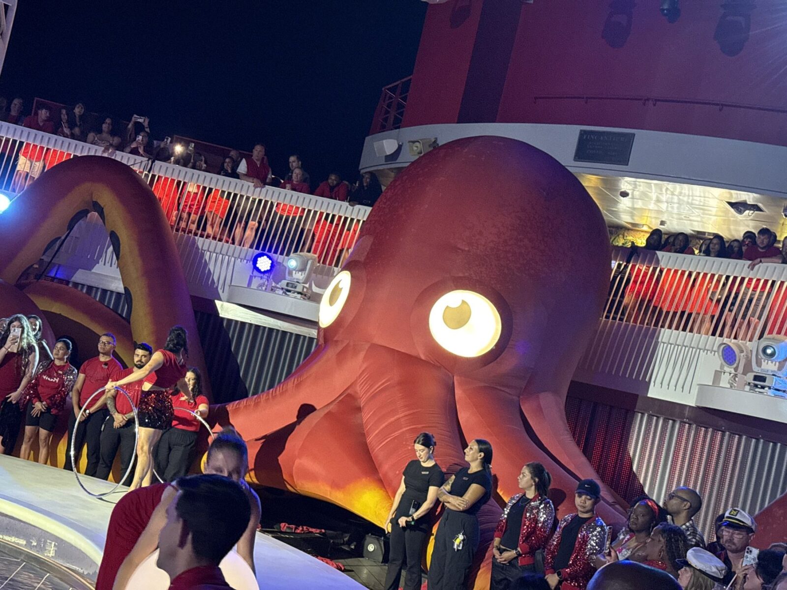 The giant octopus on the pool deck at Scarlet Night, Resilient Lady