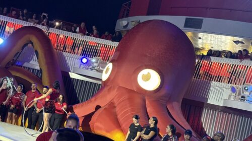The giant octopus on the pool deck at Scarlet Night, Resilient Lady
