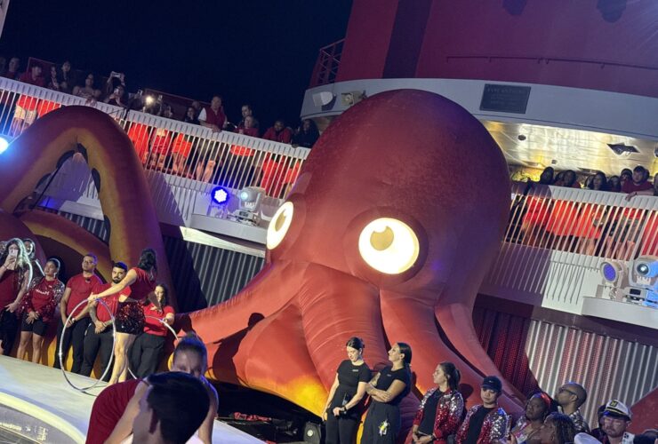The giant octopus on the pool deck at Scarlet Night, Resilient Lady
