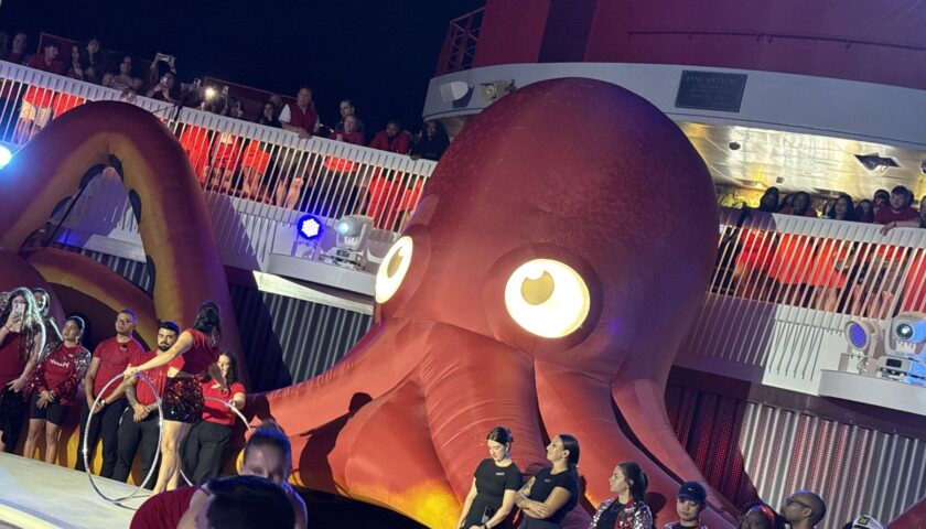The giant octopus on the pool deck at Scarlet Night, Resilient Lady