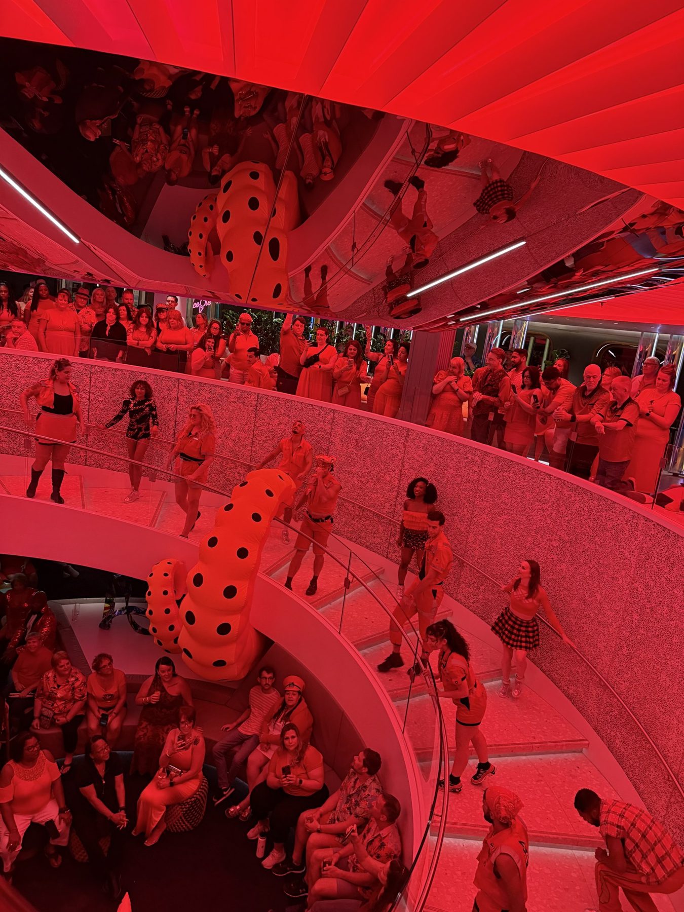Sailors dressed in red at the Scarlet Night party on Resilient Lady