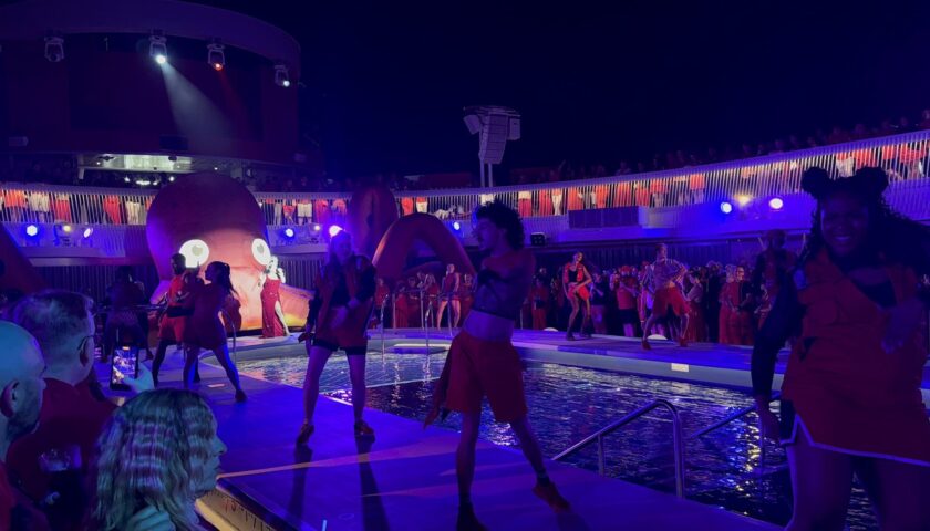 The pool deck party at Scarlet Night on Valiant Lady