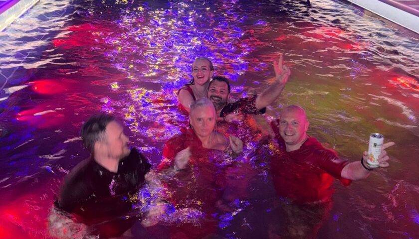 Sailors in the pool at the Scarlet Night pool party