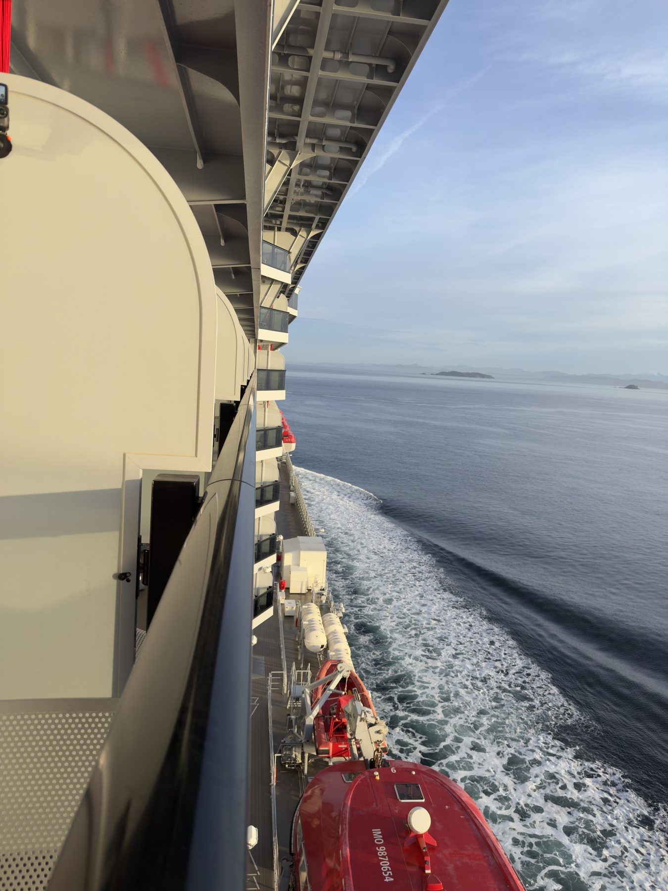 The view from our Sea Terrace over the ship's wake in Alaska