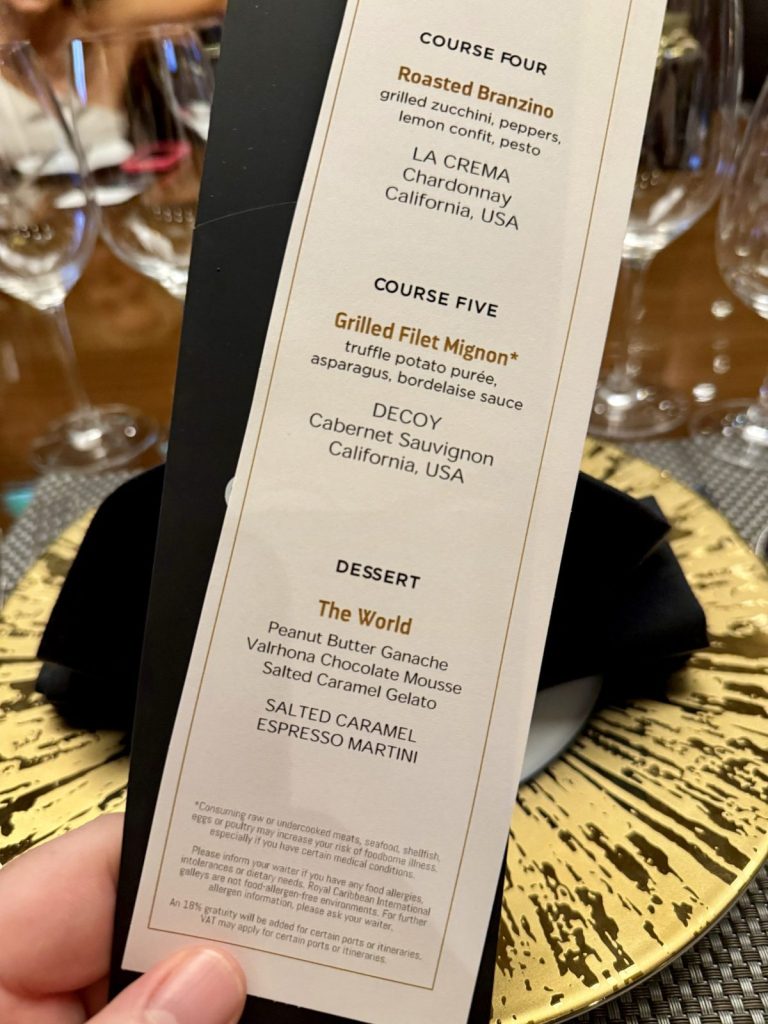 Spectrum Of The Seas Chefs Table Menu 3 (October 2025)