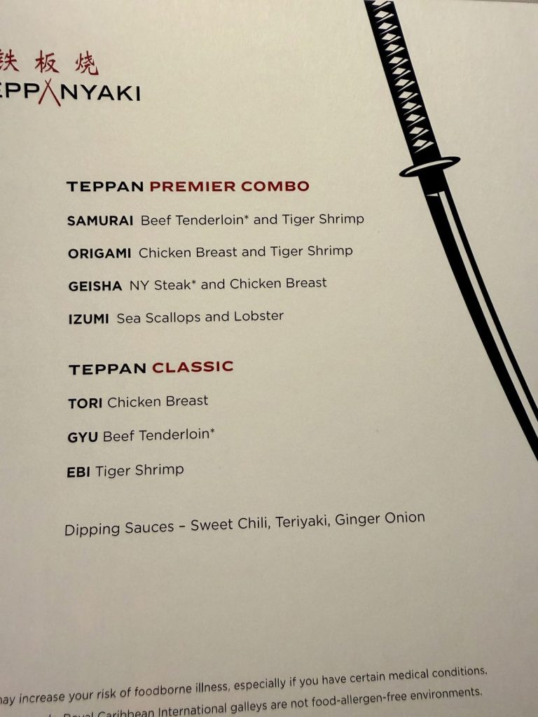 Spectrum Of The Seas Izumi Teppanyaki Combos (October 2025)