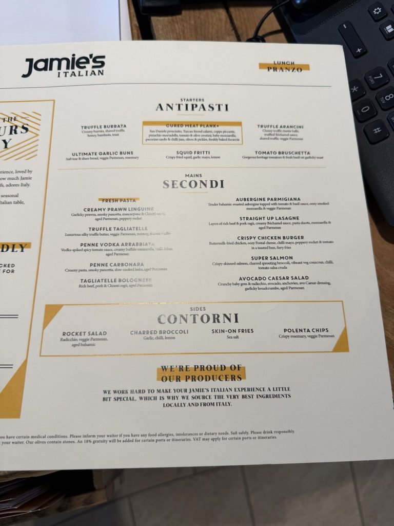 Spectrum Of The Seas Jamies Italian Lunch Menu (October 2025)
