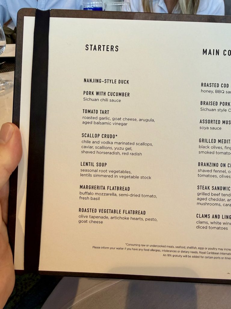 Spectrum Of The Seas Star And Sky Dining Starters (October 2025)
