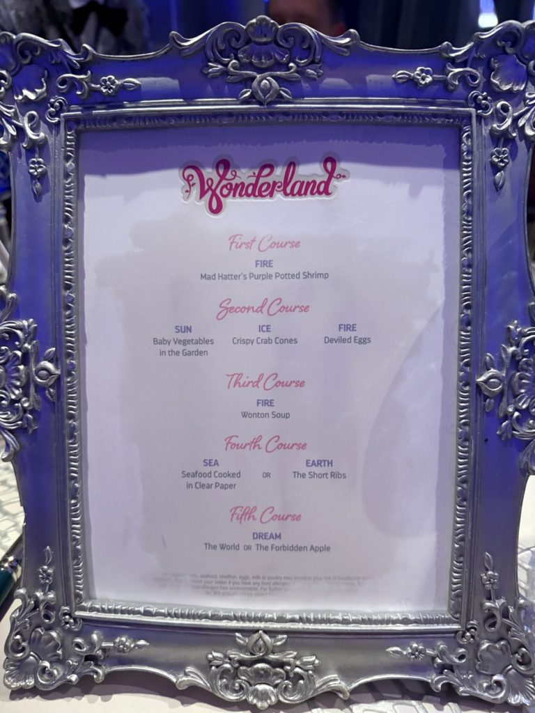 Spectrum Of The Seas Wonderland Menu In Frame (October 2025)