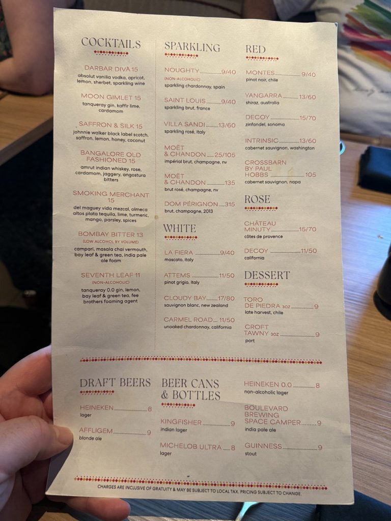 Valiant Lady Ariya drinks menu, August 2026