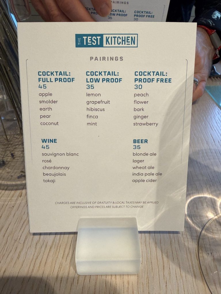Valiant Lady The Test Kitchen pairings menu 1, August 2026