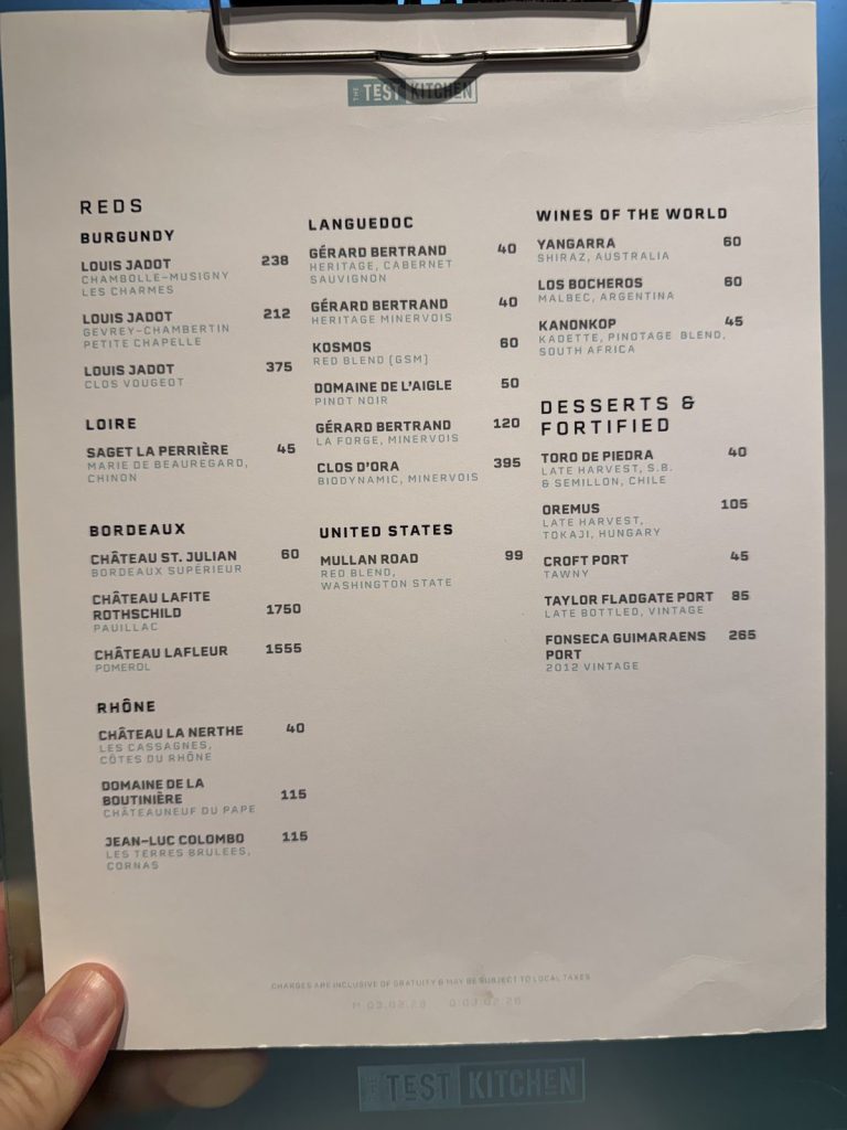 Valiant Lady The Test Kitchen wine list 3, August 2026