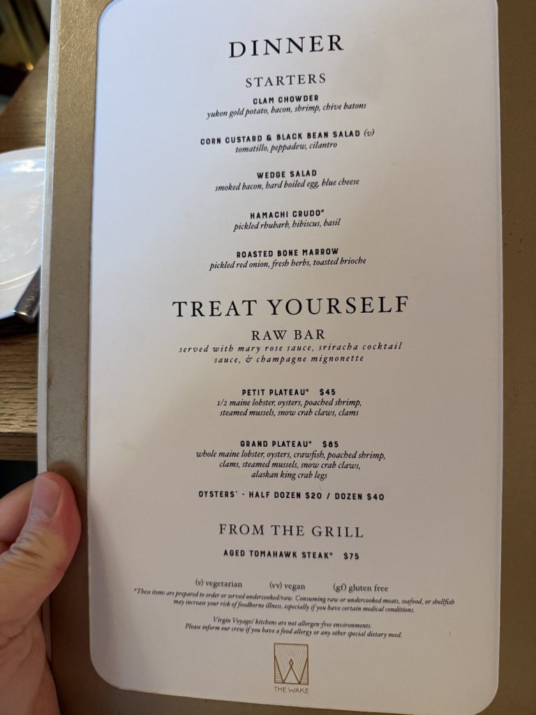 Valiant Lady The Wake new dinner menu starters raw bar, August 2026