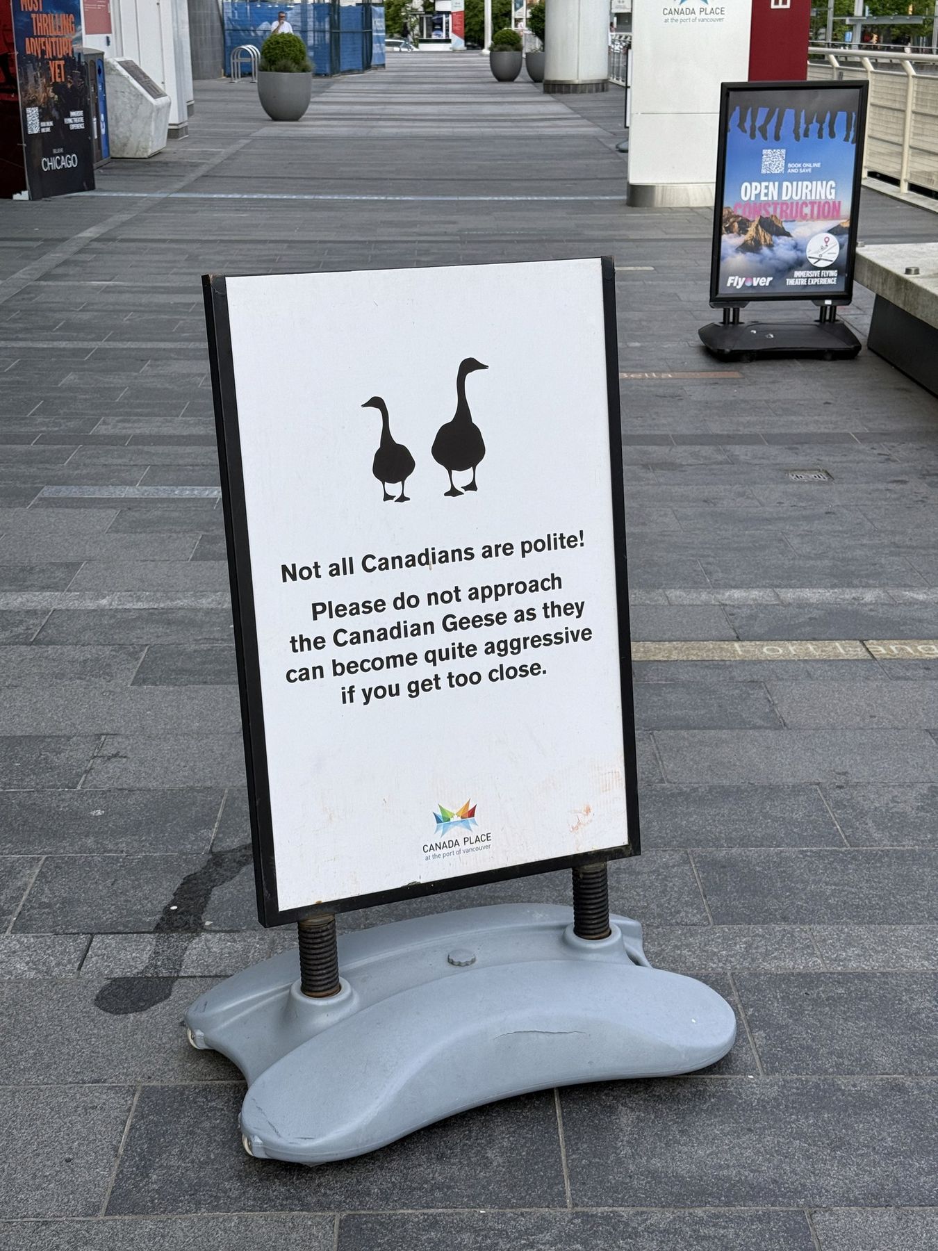 A sign warning about Canada geese on the Vancouver waterfront