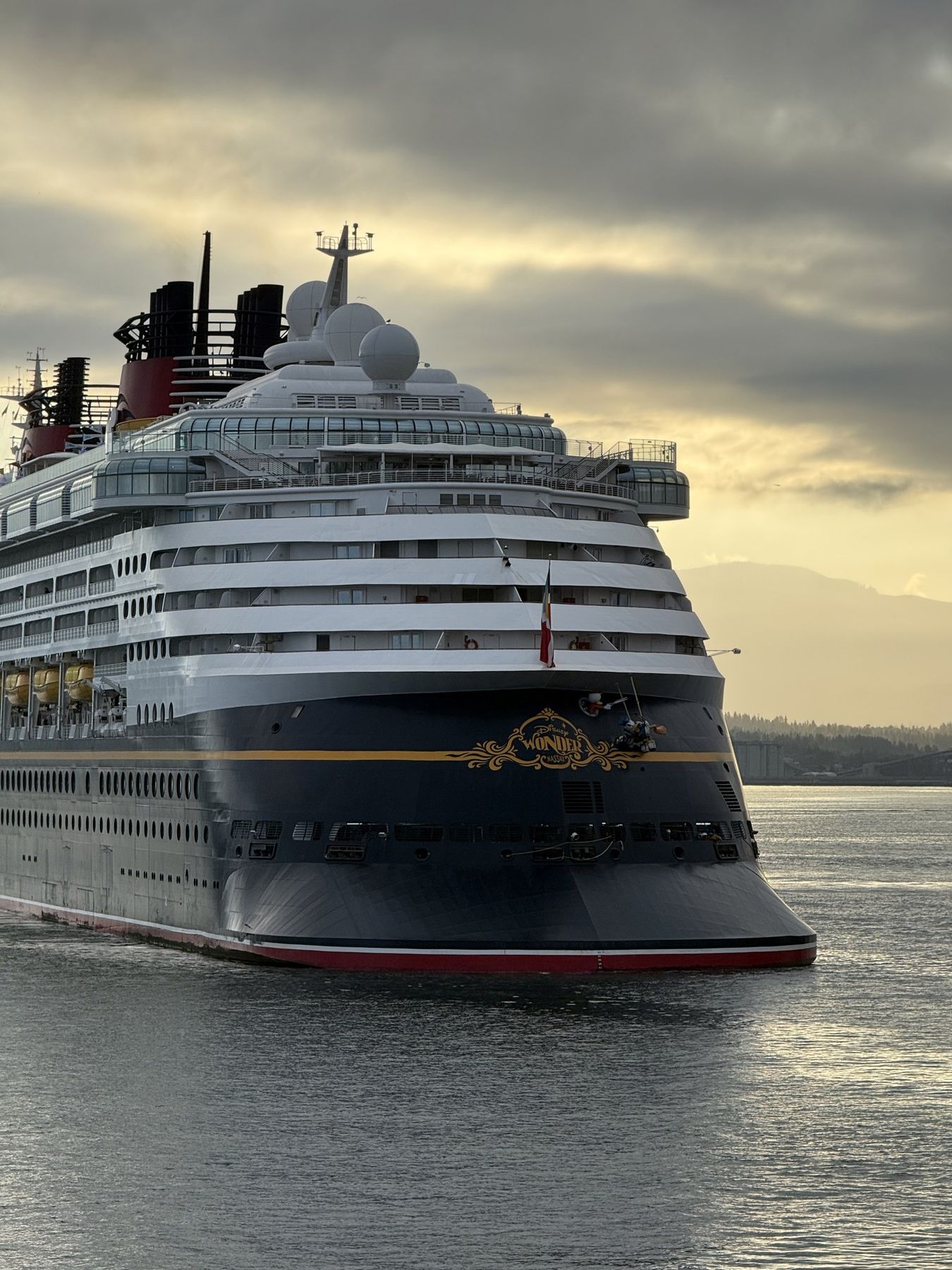 Disney Wonder arriving at Canada Place in Vancouver at dawn
