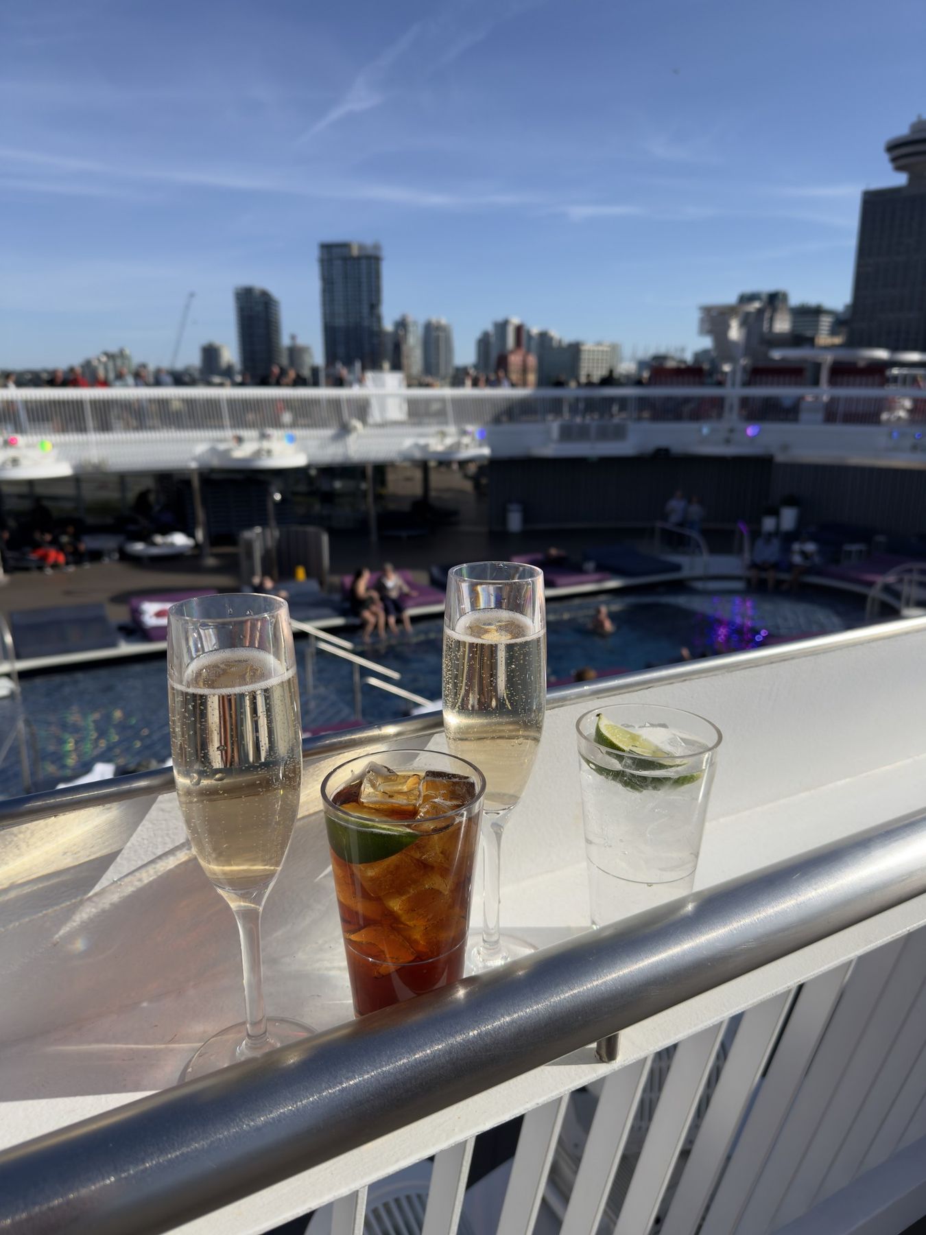Sail-away drinks on Brilliant Lady overlooking Vancouver