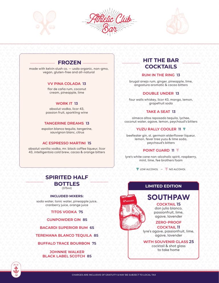 Virgin Voyages Athletic Club Bar Menu (2026, page 1))