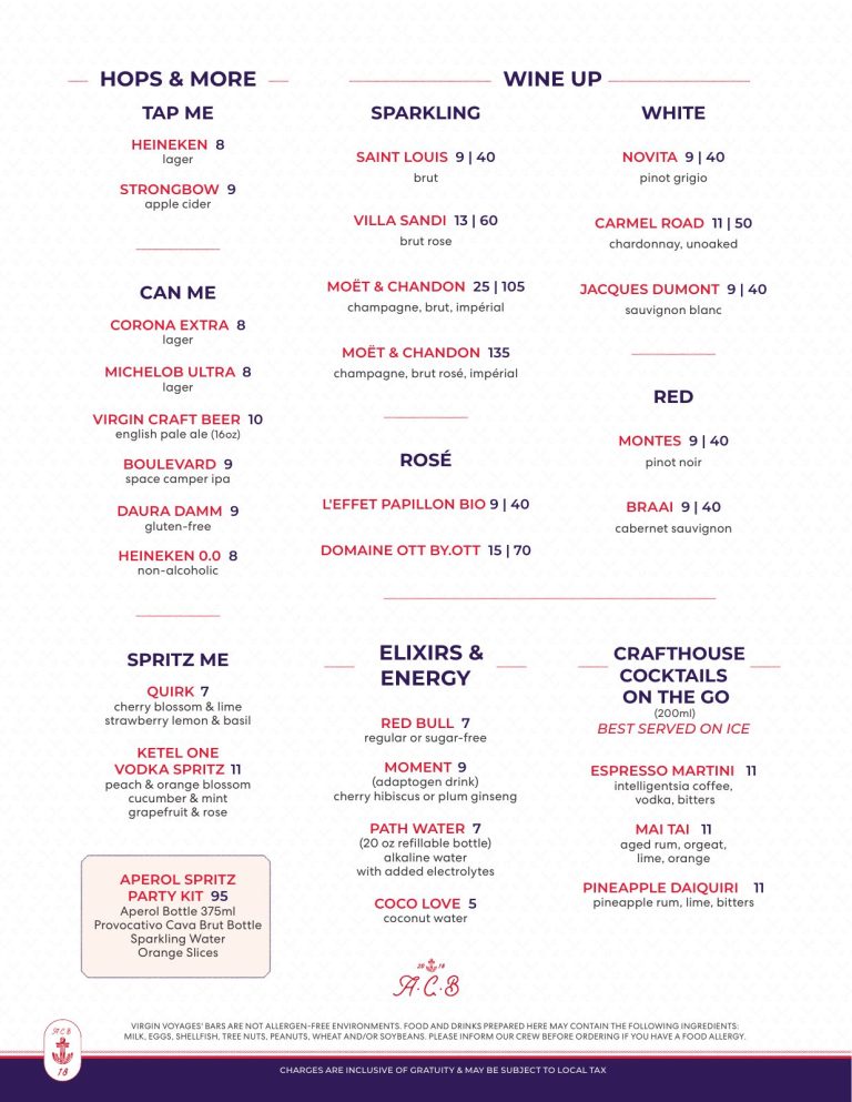 Virgin Voyages Athletic Club Bar Menu (2026, page 2))