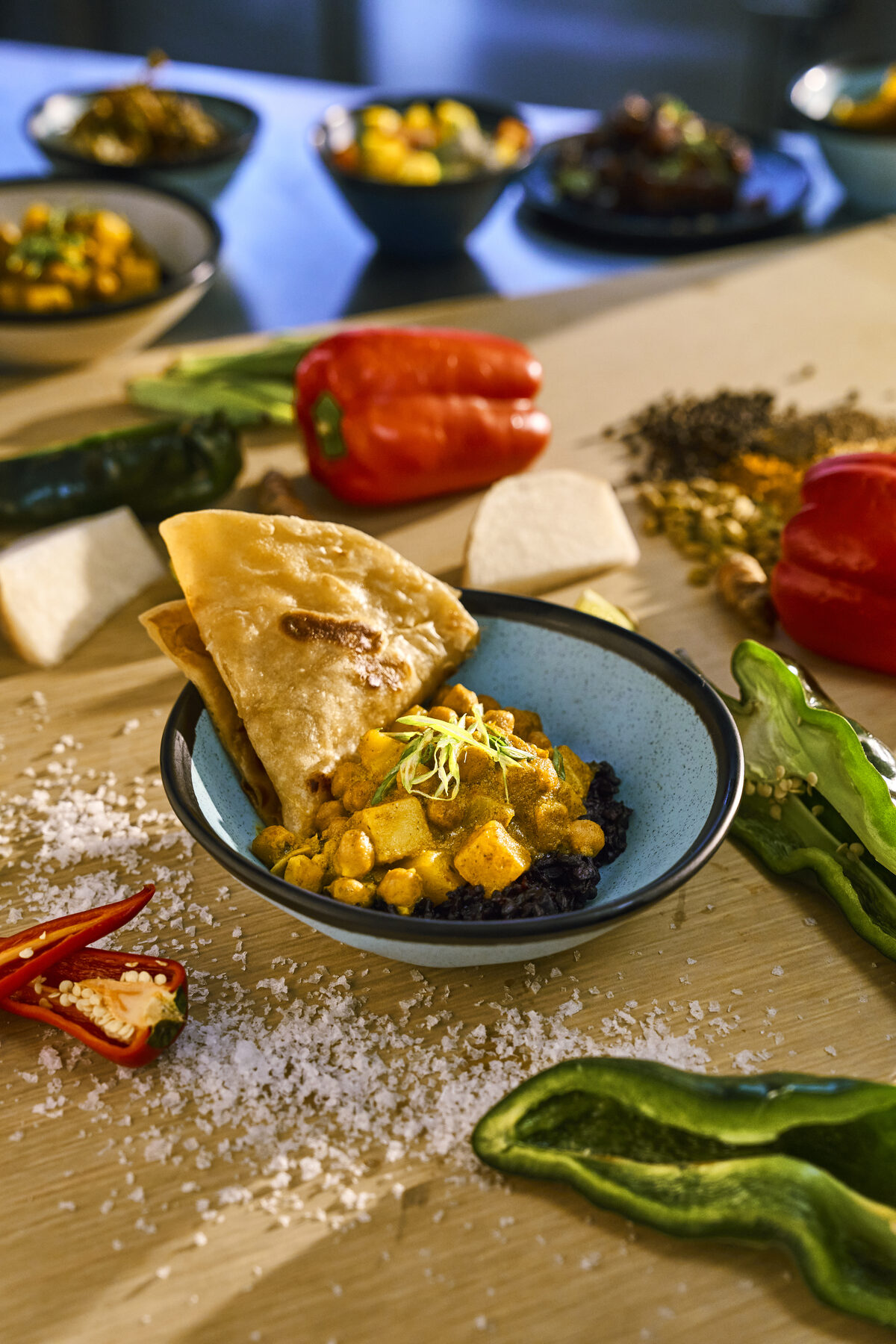 Coconut curry channa on black rice with roti at the Beach Club at Bimini