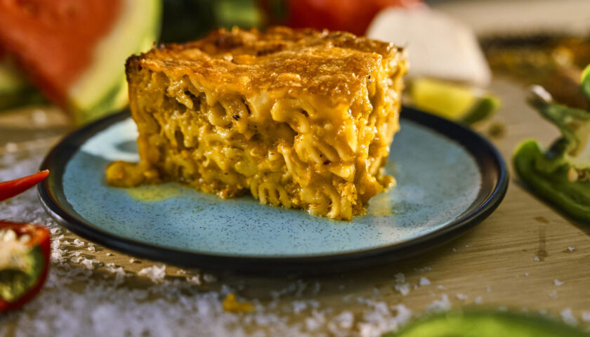 Slice of Caribbean mac and cheese pie from the Beach Club at Bimini lunch menu