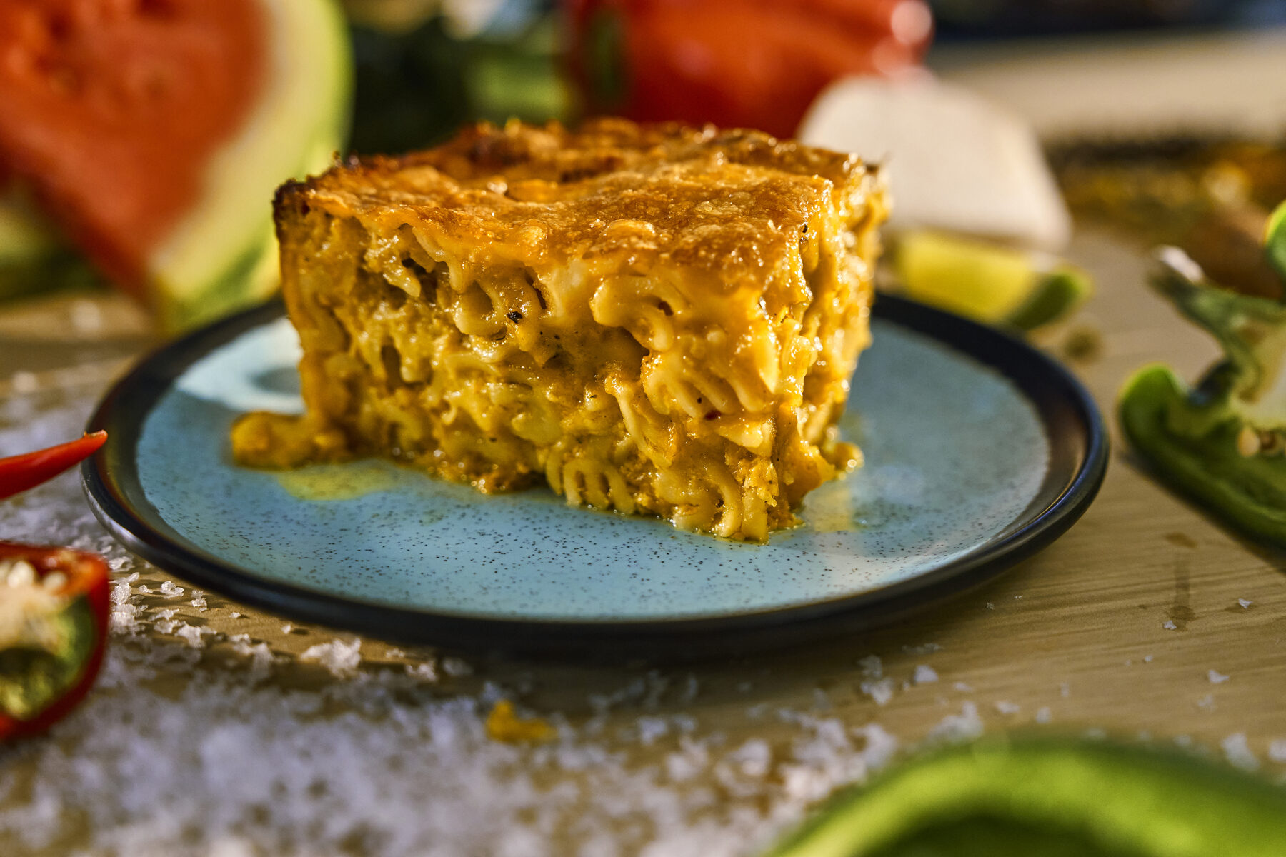 Slice of Caribbean mac and cheese pie from the Beach Club at Bimini lunch menu