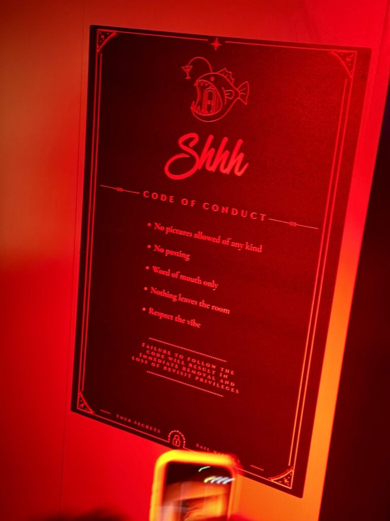Shhh speakeasy code of conduct on Brilliant Lady