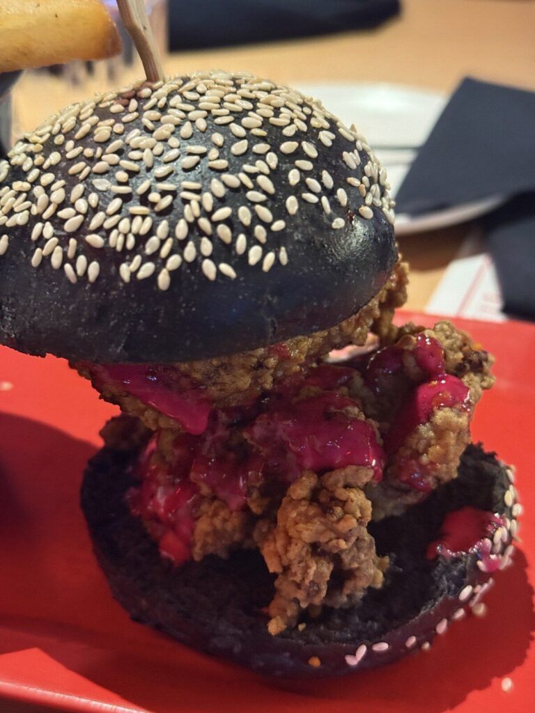 Black-bun burger at Razzle Dazzle brunch on Resilient Lady