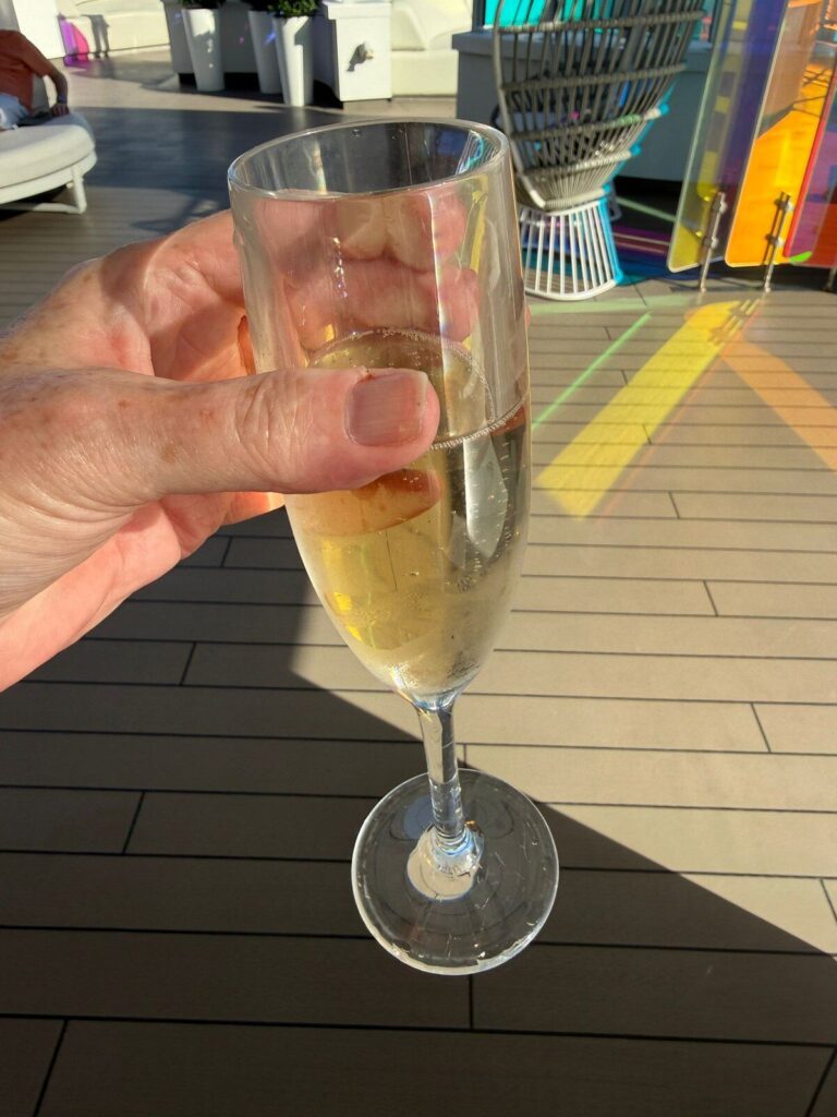 Sparkling wine at The Dock House on Resilient Lady