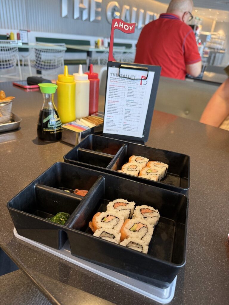 Grab-and-go sushi in The Galley on Resilient Lady