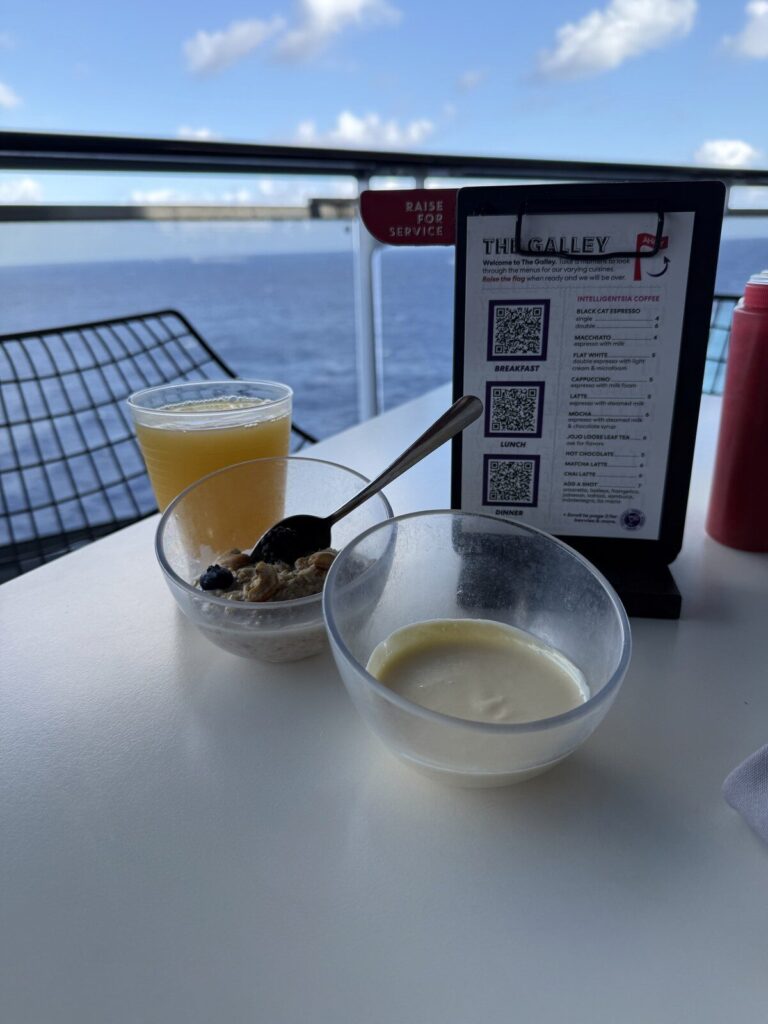 Breakfast drinks in The Galley on Resilient Lady