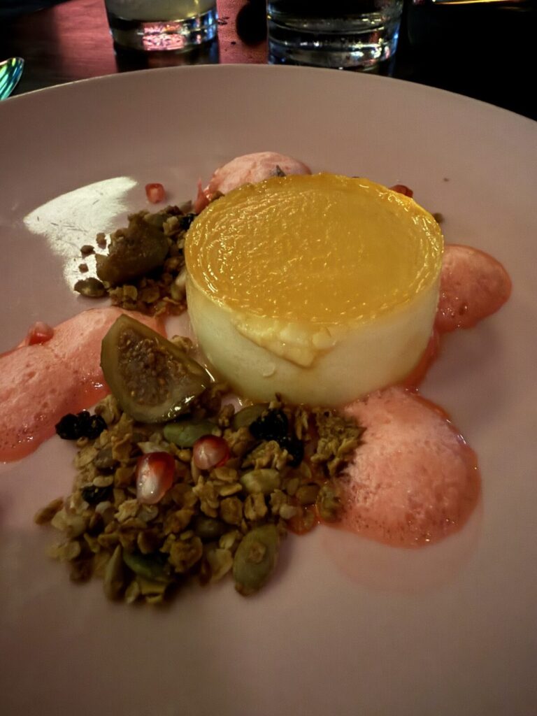 Flan dessert at Pink Agave on Valiant Lady