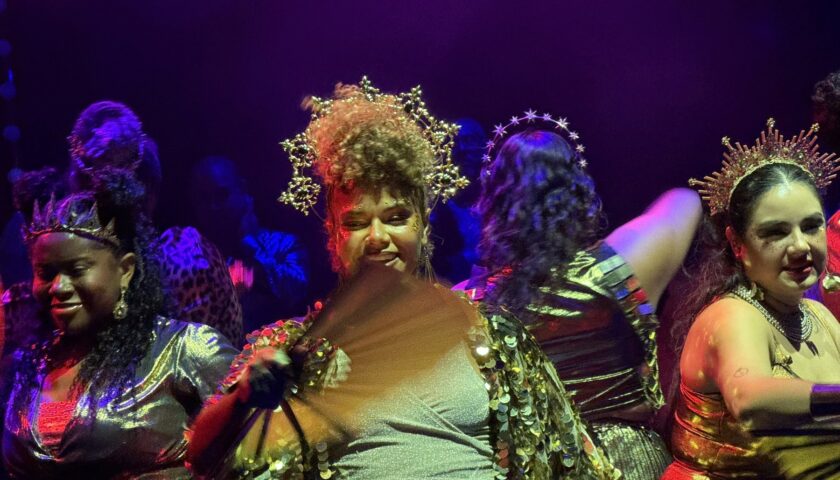 Dancers with golden fans at We Fancy in The Manor, Valiant Lady